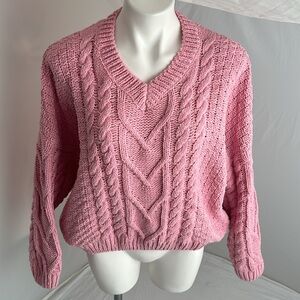 Fate pink chunky knit v-neck sweater